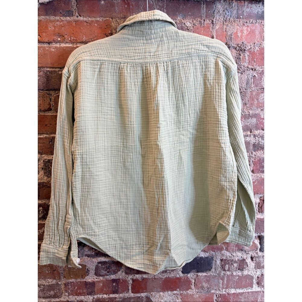 LOU & GREY • Sage Green Crinkle Long-sleeve Button-up Shirt • Ladies Size XS - Picture 7 of 8